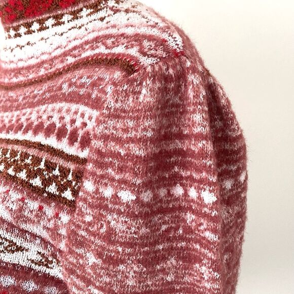 Free People Red & Pink Knit Sweater Cowl Neck Puff Sz L Boho Cottagecore NWT - Picture 14 of 16